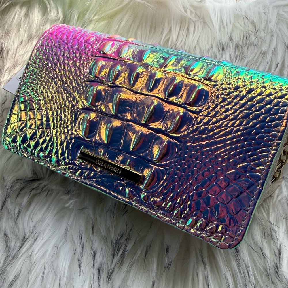 Brahmin Iridescent Croc-Embossed Crossbody in Rainbow Holographic
